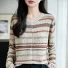 Cárdigan de punto jacquard con cuello redondo estilo Fair Isle para mujer, nuevo suéter chaqueta de rayas de manga larga para otoño 2026