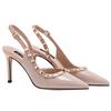 Sandalias Baotou de tacón alto estilo francés con remaches para mujer, novedad de verano 2025, con hebilla de una palabra, punta puntiaguda y tacón fino.