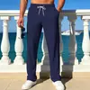 2026 Calças Casuais Esportivas de Linho Falso de Bambu Simples de Perna Reta, Respiráveis, para Primavera e Outono, Masculinas, Europeias e Americanas, de Corte Solto