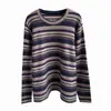 Ropa de Invierno Cómoda~ Sudadera de Manga Larga Rayada con Forro de Felpa Cálido y Estampado Floral de Piel de Conejo, Top Holgado Casual Adelgazante Estilo Coreano Moderno