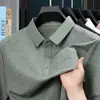 Camisa Polo Estampada Dark Pattern para Hombre, Camiseta de Seda Helada para Verano, Cuello de Solapa de Manga Corta de Negocios, Top Casual de Lujo Ligero para Hombres de Mediana Edad