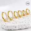 Brincos Simples de Aço Inoxidável 316 com Zircônia 3A Embutida, Brincos Redondos, Brincos Dourados Cor de Aço com Diamantes, Brincos Geométricos para Mulheres