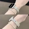 Pulsera Media de Cristal y Pedrería Adecuada para Apple Watch S12/11, Correa de Cuero con Pedrería de Corazón y Estrella para Apple Watch