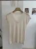 Kekezoon Suéter de Punto Sencillo de Manga Corta con Cuello en V para Mujer en Verano, Top Versátil de Color Sólido Ajustado 7716