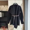 Elegante Abrigo Suéter de Punto de Alta Gama para Mujer, Nueva Temporada Otoño e Invierno, Color Sólido, Longitud Media, Cárdigan Grueso de Punto