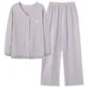 Pijama de algodón elástico jacquard de doble cara para mujer, cárdigan de primavera y otoño, manga larga, cómodo, se puede usar afuera, conjunto casual para el hogar