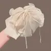 2026 Estilo Coreano Plissado Chiffon Malha Grande Laço Rabo de Cavalo Presilha de Cabelo High-End Elegante Presilha de Garra Meio Preso Cabelo Presilha de Tubarão