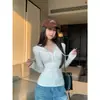 Camiseta de manga comprida com capuz em rayon 260g estilo coreano para mulheres, casual e versátil, corte justo, top de nicho para primavera