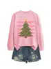 Amazon eBay sitio independiente moda versátil casual elegante mujer árbol de Navidad de puntos rosas estrella sudadera
