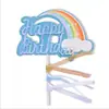 Decoración de pastel serie arcoíris globo aerostático tridimensional nubes luna meteoro color láser tarjeta tarjeta de fiesta plug-in