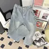 Jeans bordados de color claro estilo americano nuevos de primavera para hombre, marca de tendencia de alta costura, pantalones casuales rectos holgados, pantalones rectos de pierna ancha