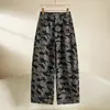 Jeans camuflado de cintura alta para outono, feito sob medida, perna larga, com bolsos laterais, corte solto, perna reta emagrecedor, estilo casual