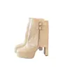 Botas de Pantalón de Diseño Tacón Grueso Botas Largas para Mujer Moda Invierno 2025 Hebilla de Cinturón Impermeables Plataforma Punta Cuadrada Botas de Tacón Súper Alto