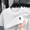 Camiseta de Manga Corta 100% Algodón Puro de Verano para Hombre, Holgada, Casual, Cuello Redondo, con Bordado de Pony, Camiseta Base Versátil