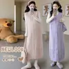 Vestido chaleco de otoño estilo coreano, suave para maternidad, sin mangas con encaje calado, ajuste ceñido elástico con capa interior de manga larga