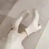 Botas elásticas blancas ajustadas para mujer, nueva colección otoño 2026, tacón grueso, botas de moda de tacón alto, botines estilo Chelsea con punta cuadrada pequeña