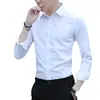 Camisa Blanca para Hombre, Manga Larga, Corte Delgado, Antiplanchado, Ropa Formal de Trabajo, Traje de Hombre, Camisa para Padrino, Camisa de Boda