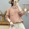 Camisa de gasa de algodón de doble capa con estampado floral para mujer, de manga larga, estampado floral artístico vintage, suave y agradable para la piel, algodón puro, top de corte holgado