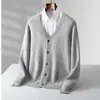 Nuevo Cardigan de Lana Grueso con Ranuras de Capa de Aire Otoño e Invierno para Hombre Cuello en V Holgado Casual Suéter Chaqueta de Lana talla extra