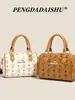 Bolsos de Mujer Transfronterizos 2025 Nuevo Bolso de Mano Boston Estampado Vintage Bolsos Cruzados Bolso de Hombro Versátil Bolso Almohada