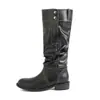 Botas Longas Acima do Joelho de Couro Plissadas Empilhadas de Salto Alto Moda para Mulheres 2026 Novas Botas de Equitação com Solado Grosso e Salto Bloco