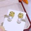 Accesorios de joyería de bricolaje, pendientes de plata de ley S925 con forma de flor y perla, soporte vacío para pendientes de moda, material de soporte de plata para mujer