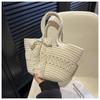 Bolso Tejido de Paja con Lazo para Mujer, Bolso Cubo Tejido Casual de Chica Dulce para Verano, Bolso de Hombro Individual, Estilo Pastoral