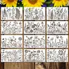 Conjunto Popular Transfronteiriço de 16 Peças de Stencils Florais e de Folhas para Pintura em Spray e Impressão DIY Infantil