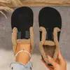 Zapatos peludos estilo retro para mujer, adecuados para otoño e invierno, zapatos de algodón Mary Jane, estilo nocturno suave, mocasines de felpa con suela plana