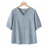 Camiseta de Verano para Madre con Cuello en V Conjunto de Cárdigan Estampado para Mujeres de Mediana Edad y Mayores Abuela Top Delgado Holgado