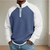 Sudadera con Capucha de Punto Gofrado con Bloques de Color y Parches para Hombre, Sudadera Holgada de Manga Larga, Sudadera de Punto Gofrado Pesada para Hombre
