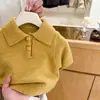 Suéteres para niñas otoño e invierno 2026 nuevo estilo cuello camisero tejido moda suéter de manga corta para niñas pequeñas comercio exterior