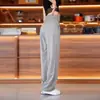 Pantalones Casuales Bordados para Hombre Verano Delgados Versátiles Holgados Pierna Recta Transpirables Cómodos Cintura Elástica Caída Larga