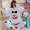 2026 Novo Pijama para Mulheres Manga Longa Calça Longa Conjunto Primavera Outono Feminino Moda Estampa de Desenho Conjunto Casual para Casa