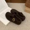 Nuevos zapatos de mujer para otoño e invierno, estilo Mary Jane, forrados de pelo, color gris, con aumento de altura interior, estilo Birkenstock, forrados de felpa, cálidos y de suela gruesa, de algodón.