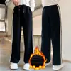 Calça de Lã Grossa com Forro, Estilo Novo Inverno 2024 para Meninas, Tamanhos Médio e Grande, Malha Solta com Ponto de Tapeçaria, Design de Perna Larga