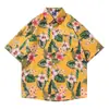 Camisa de Seda Gelada Havaiana Masculina Nova Marca Tendência Manga Curta Verão Praia Flor Camisa Roupa de Casal Jaqueta Solta