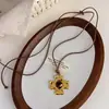 Colar vintage versátil em formato de coração com pedra olho de tigre, cordão de cera ajustável e pingente de cruz, corrente longa de suéter de nicho para mulheres