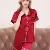 Amazon pijamas femininos de manga curta imitação de seda seda gelada código europeu roupas de casa terno com lapela fabricantes por conta do envio
