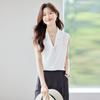 Camisa Branca Elegante e Versátil para Mulheres, Design Fino de Verão, Blusa de Chiffon Estilosa para o Trabalho, Tendência de Camisa Sem Mangas Juvenil