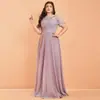 Directamente del Fabricante, Nuevos Productos de Verano, Ropa para Mujer Tallas Grandes, Vestido de Gasa Color Sólido Cuello Redondo Manga Corta Larga Verano D