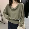 Suéter de punto con cuello de volantes asimétrico de manga larga para mujer, estilo perezoso suelto, capa base versátil, otoño invierno nuevo