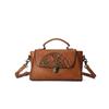 Bolsa Feminina de Couro Genuíno Personalizada Primeira Camada Couro Bovino Retrô Pequena Bolsa Quadrada Bolsa de Mão com Relevo de Pena Bolsa de Ombro Feminina Processamento de Bolsa