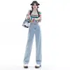 Jeans blancos de cintura alta de pierna ancha para mujer Talla Pequeña holgados rectos estrechos con caída tipo mopa primavera y verano calientes