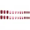 Uñas postizas de alta calidad en degradado rojo vino rosa nude con borde dorado líneas finas doradas exquisitas manicuras francesas retro suave