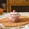 Juego de Vajilla de Cerámica con Forma de Flor, Juego de Platos, Plato de Mesa para el Hogar, Palillos, Cuchara, Plato Hondo, Juego de Vajilla de Cerámica Esmaltada