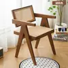 Silla de Comedor de Madera Maciza para el Hogar, Silla Chandigarh Estilo Mediados de Siglo, Silla con Reposabrazos Suaves Estilo Wabi-Sabi, Silla de Ratán para Ocio