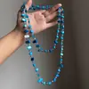 Extremadamente favorecedor~Collar largo azul de cuentas irregulares estilo étnico para mujer, cadena para suéter de nicho, accesorio bohemio