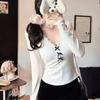 5160 # Estilo Novo de Início de Outono Decote V Profundo Laço de Renda Manga Longa Slim Feminino Alça Fixa Bojo no Peito Top Versátil