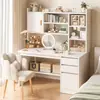 Tocador simple para habitación de niñas, estilo INS color crema, tocador de maquillaje de gran capacidad, escritorio integrado con estantería para estudiantes